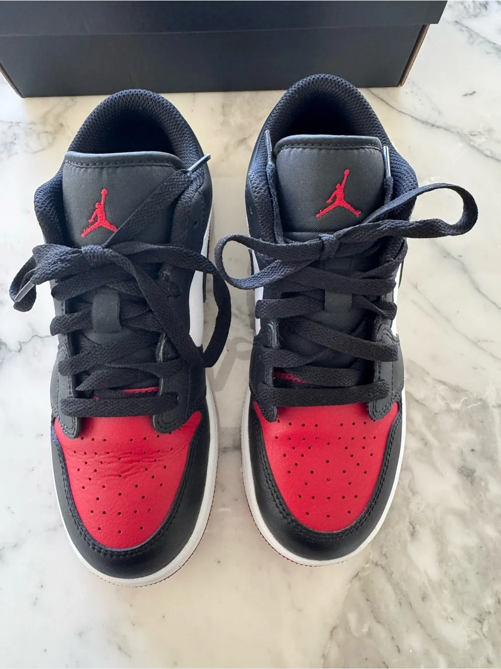 Nike Air Jordan 1 Low Bred Toe Black Red Retro Shoes Men's Size 4.5Y